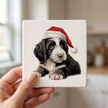Spinone Italiano Puppy Drawing ceramic coasters set of 4, in hand