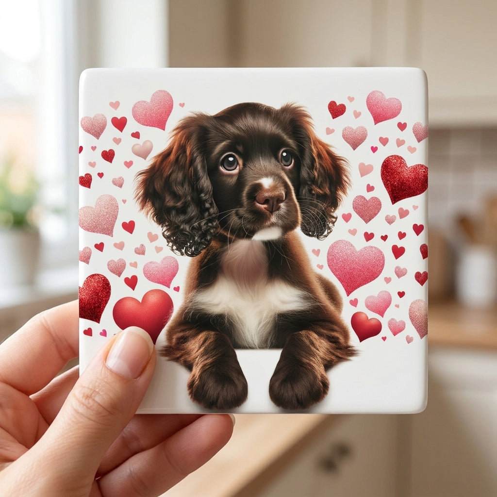Cocker Spaniel ceramic coasters set of 4, in hand