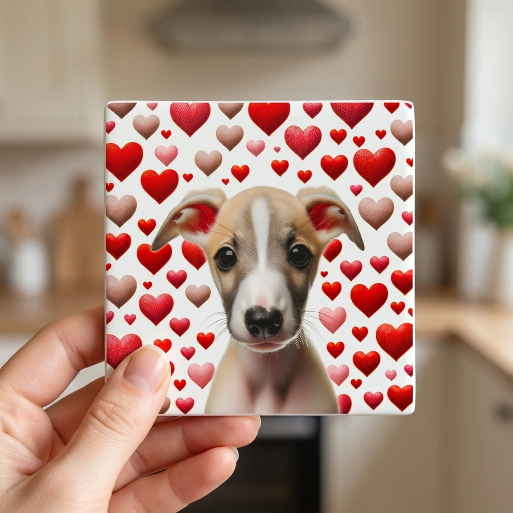 Italian Greyhound ceramic coasters set of 4, in hand