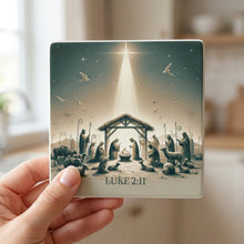 Golden Star Nativity ceramic coasters set of 4, in hand