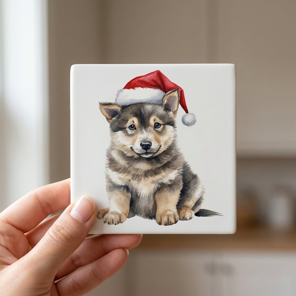 Swedish Vallhund Puppy Drawing ceramic coasters set of 4, in hand