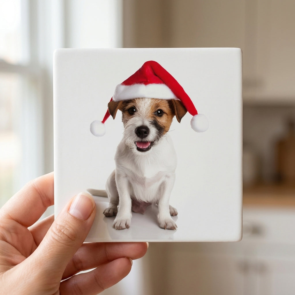 Parson Russell Terrier ceramic coasters set of 4, in hand