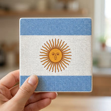 Argentina Flag Pride ceramic coasters set of 4, in hand