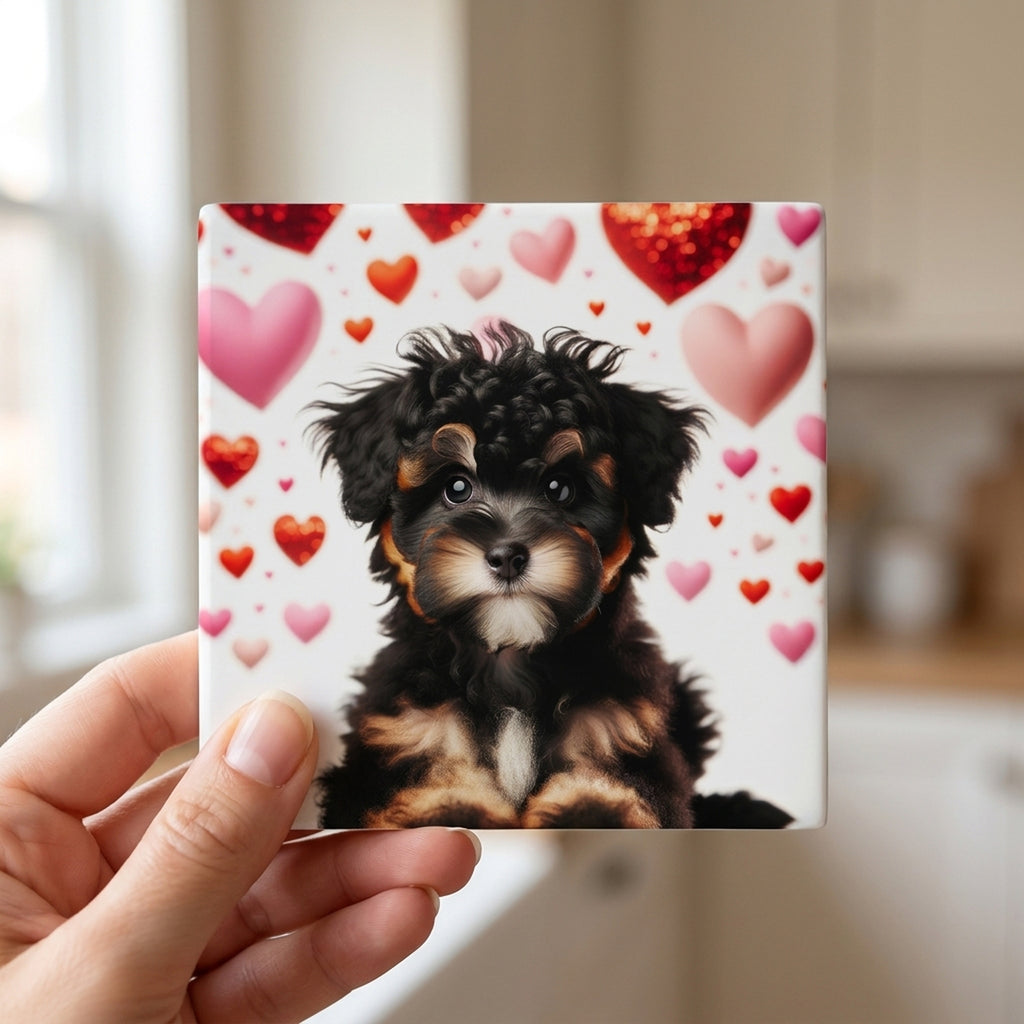 Yorkshire Terrier ceramic coasters set of 4, in hand