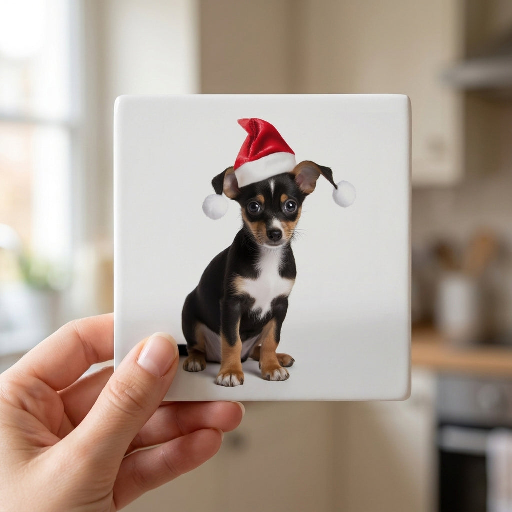 Toy Fox Terrier Puppy ceramic coasters set of 4, in hand