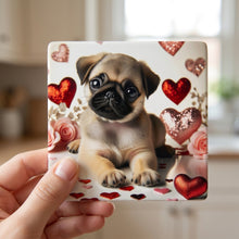 Pug ceramic coasters set of 4, in hand