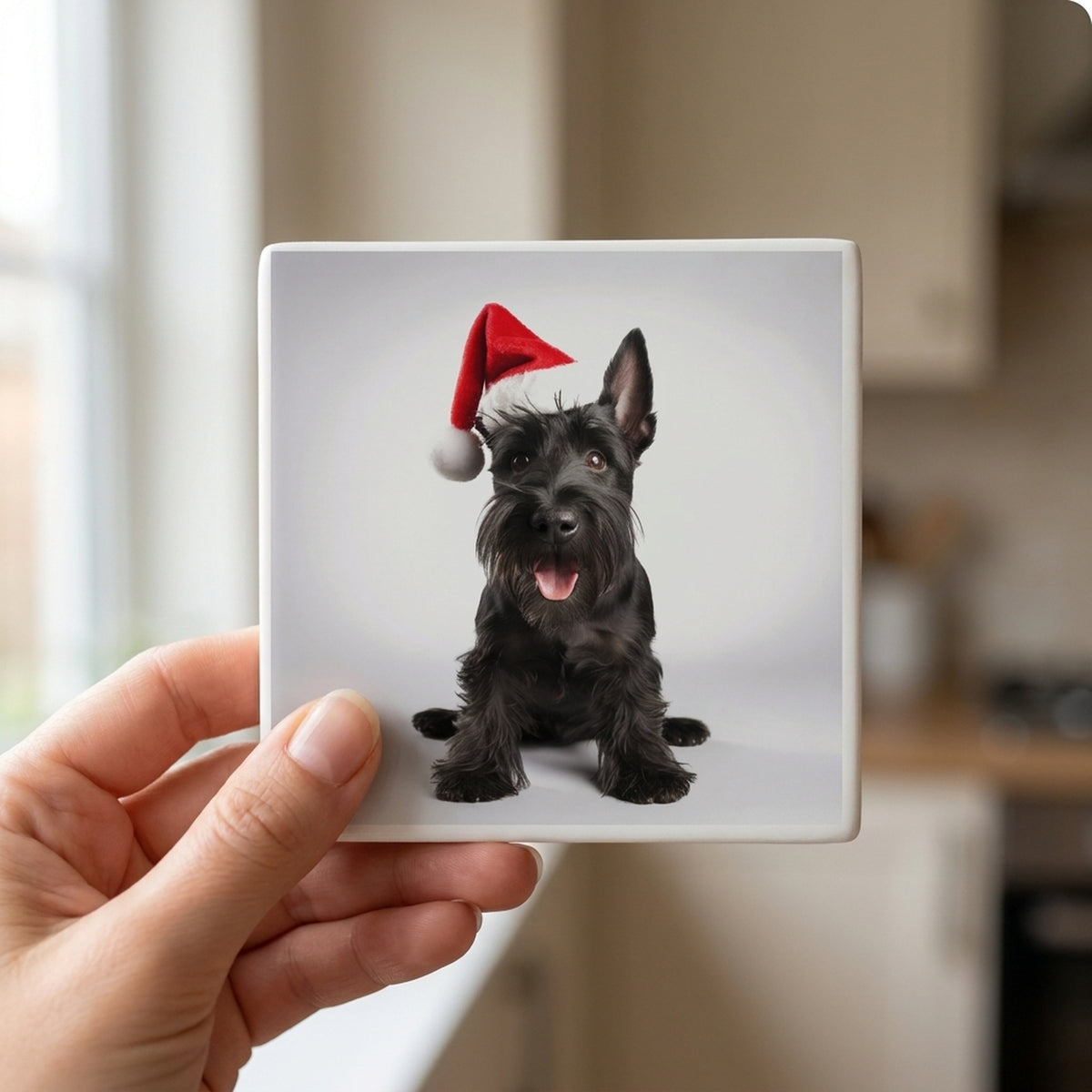Scottish Terrier ceramic coasters set of 4, in hand