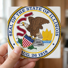 Illinois State Flag ceramic coasters set of 4, in hand