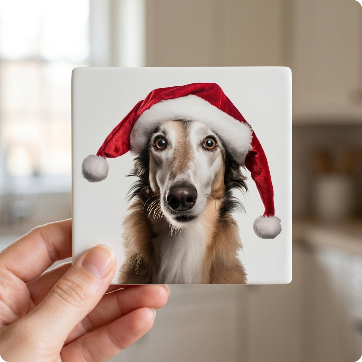 Borzoi ceramic coasters set of 4, in hand