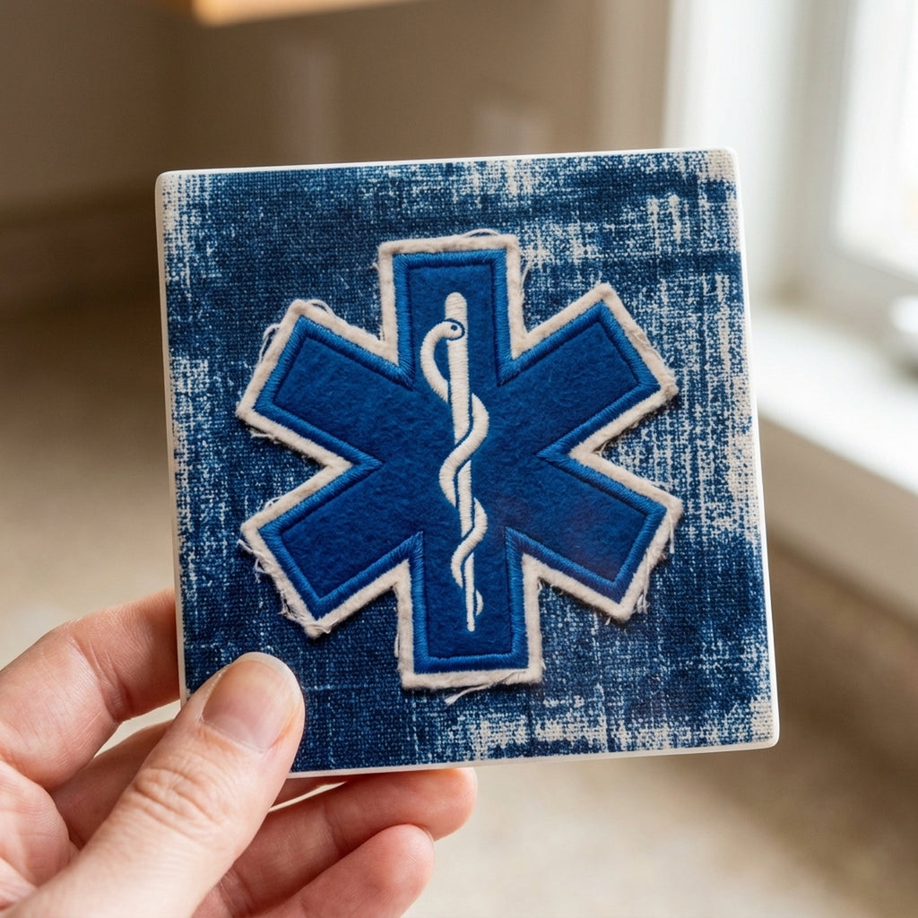 EMS Star Of Life ceramic coasters set of 4, in hand