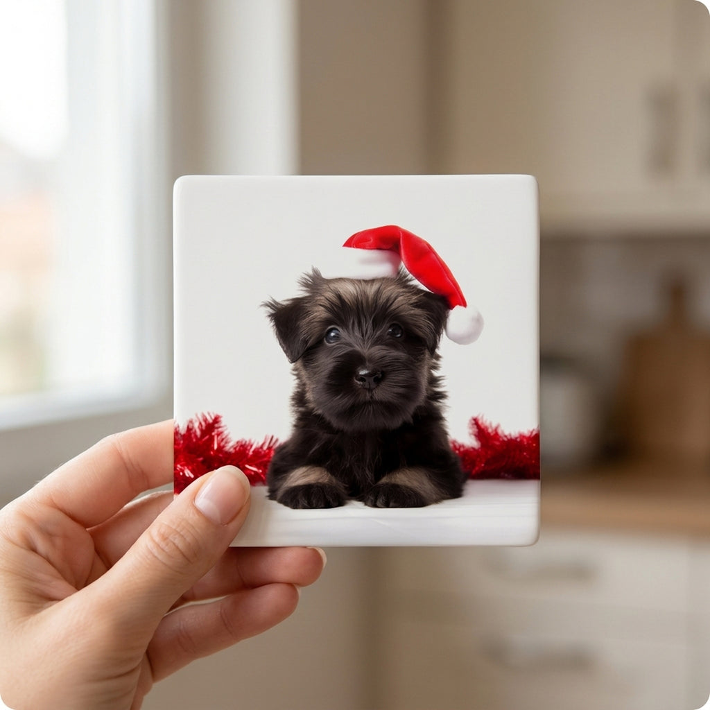 Skye Terrier Puppy ceramic coasters set of 4, in hand