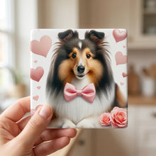 Shetland Sheepdog ceramic coasters set of 4, in hand