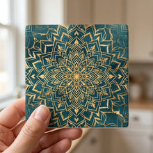 Mandala ceramic coasters set of 4, in hand