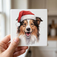 Collie ceramic coasters set of 4, in hand