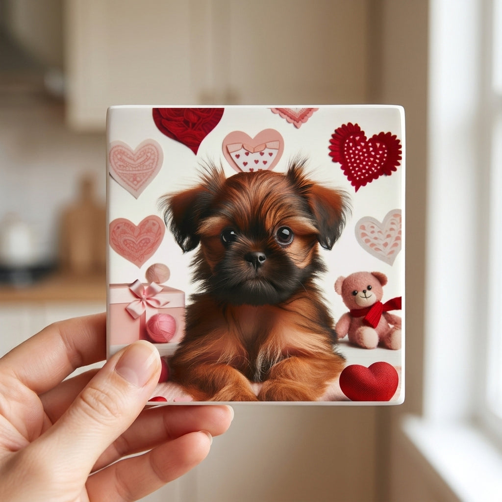 Brussels Griffon ceramic coasters set of 4, in hand