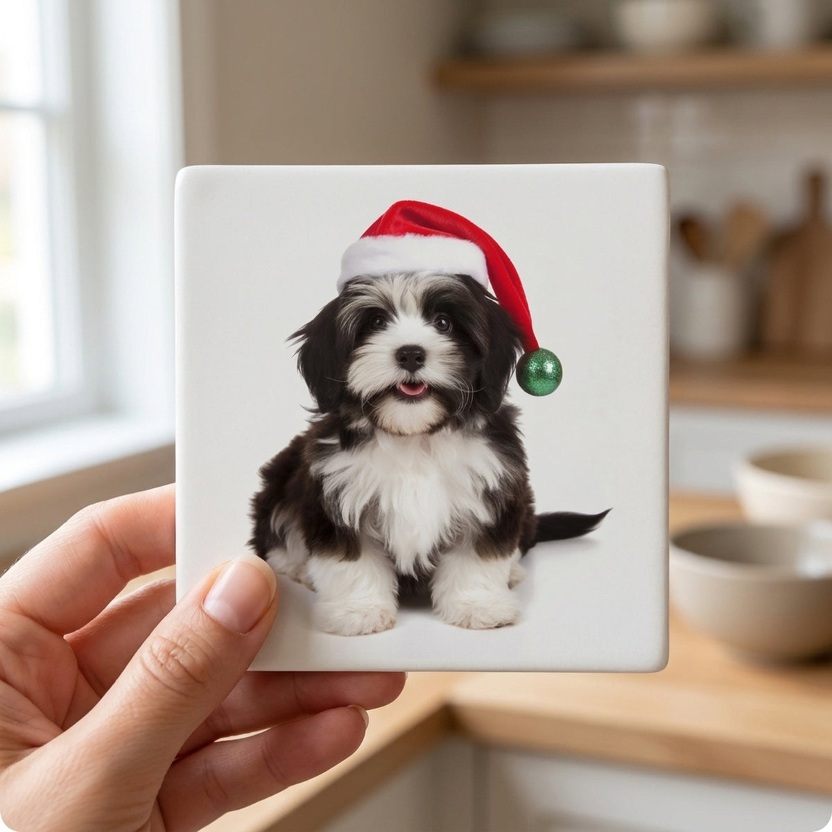 Havanese ceramic coasters set of 4, in hand