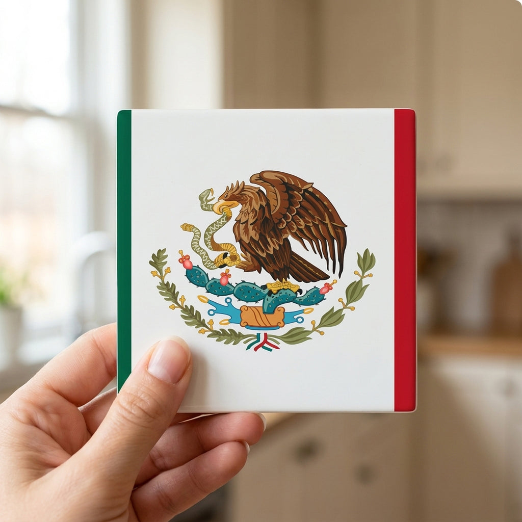 Mexico Flag Pride ceramic coasters set of 4, in hand