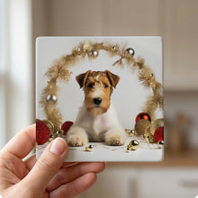 Wire Fox Terrier Puppy ceramic coasters set of 4, in hand