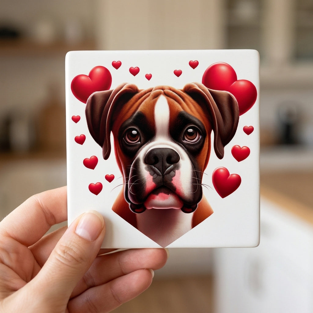 Boxer ceramic coasters set of 4, in hand