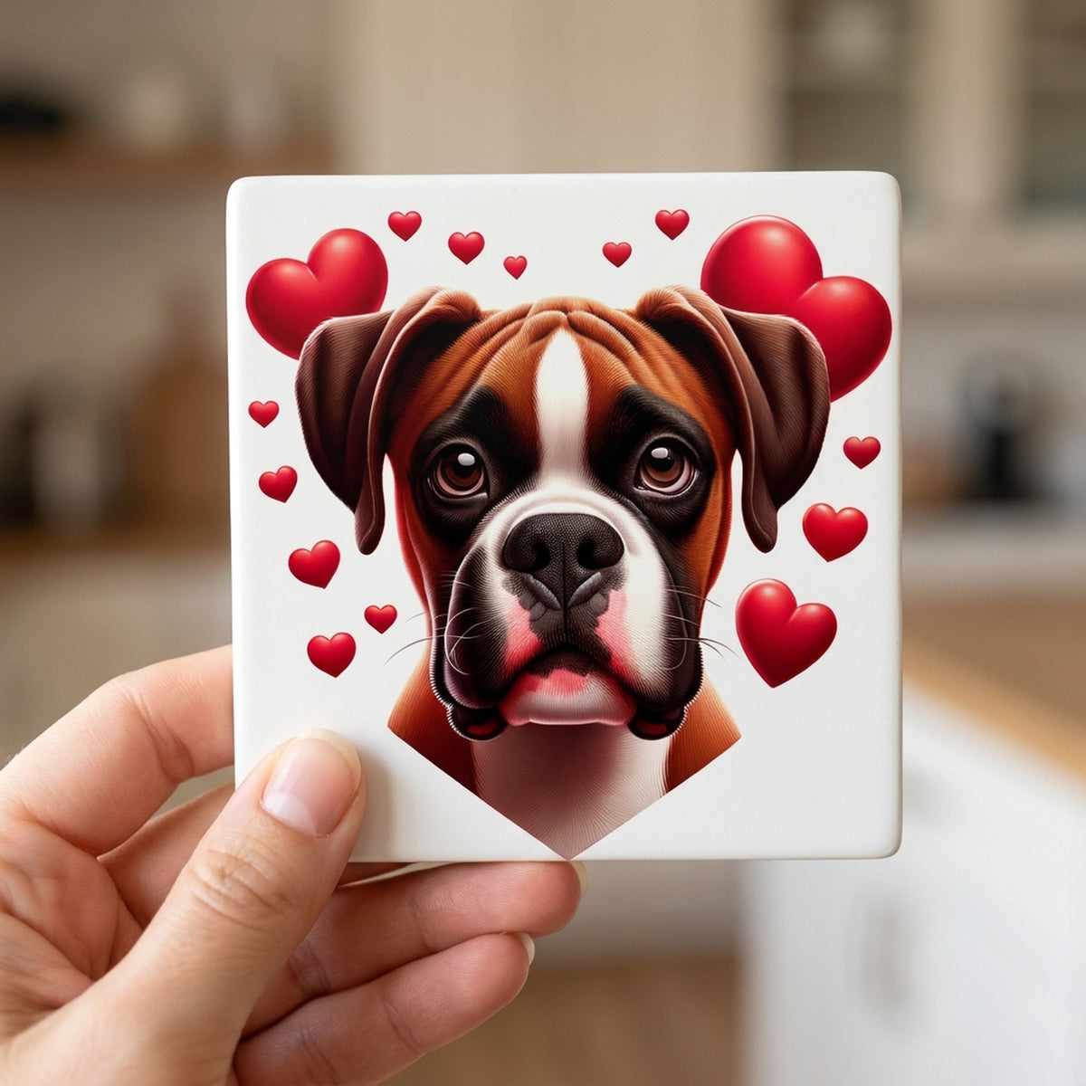Boxer ceramic coasters set of 4, in hand