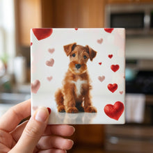 Irish Terrier ceramic coasters set of 4, in hand