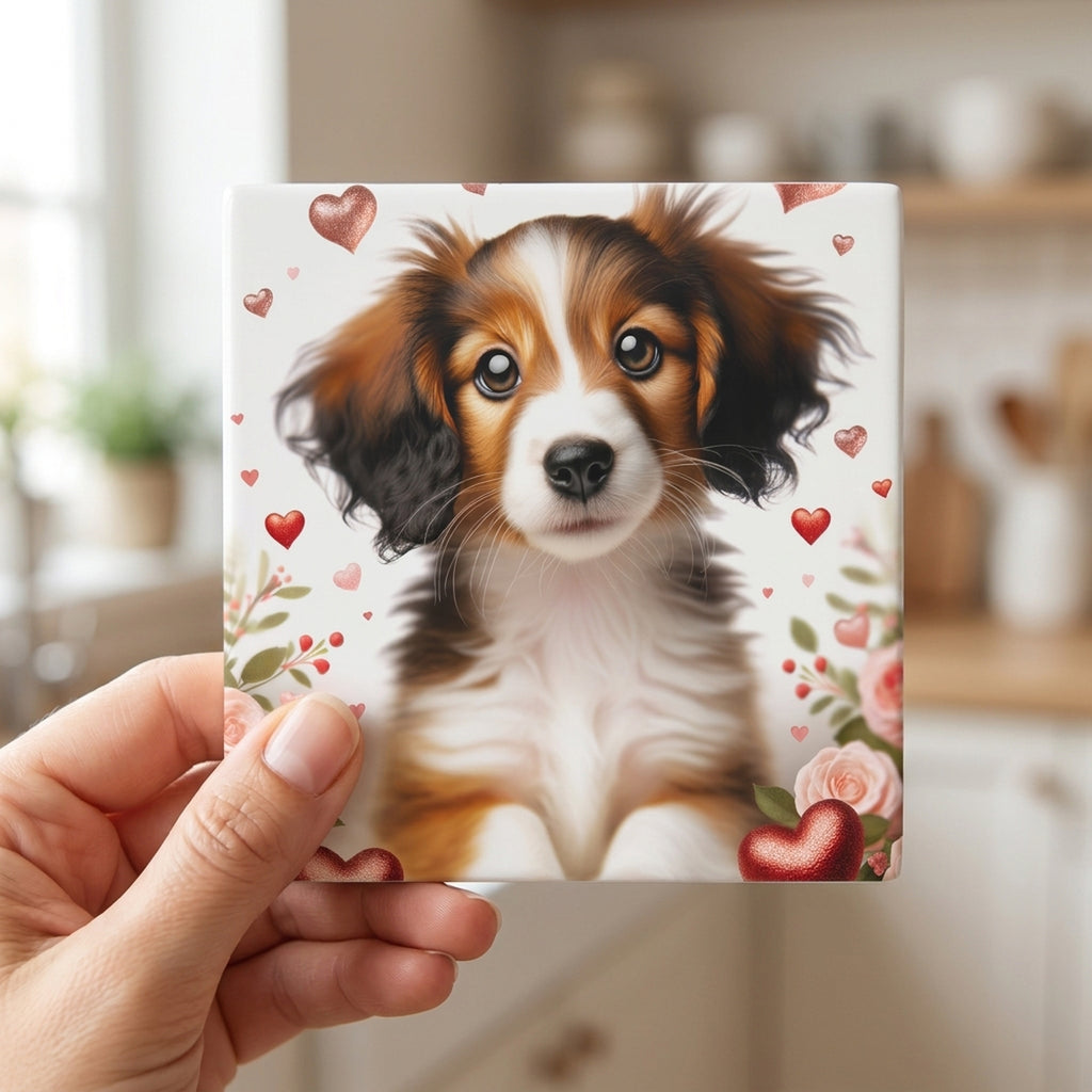Cavalier King Charles Spaniel ceramic coasters set of 4, in hand