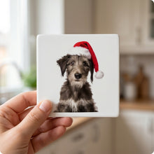 Scottish Deerhound Puppy ceramic coasters set of 4, in hand