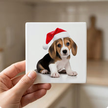 Beagle Puppy ceramic coasters set of 4, in hand