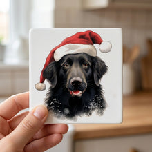 Flat-Coated Retriever ceramic coasters set of 4, in hand