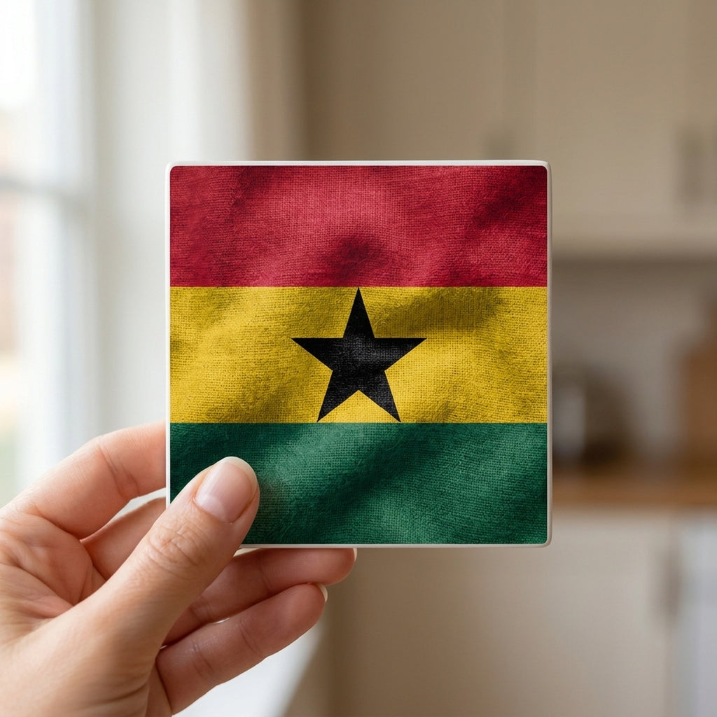Ghana Flag Pride ceramic coasters set of 4, in hand