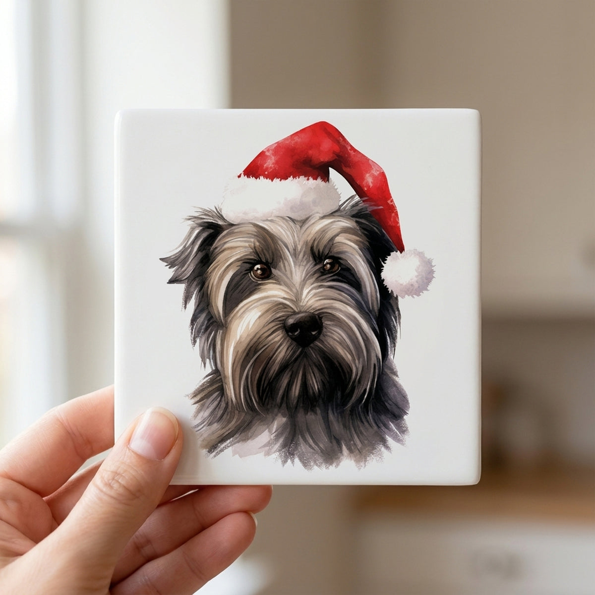 Skye Terrier ceramic coasters set of 4, in hand