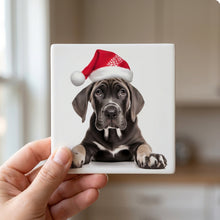 Great Dane Puppy ceramic coasters set of 4, in hand