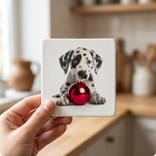Dalmatian Puppy ceramic coasters set of 4, in hand