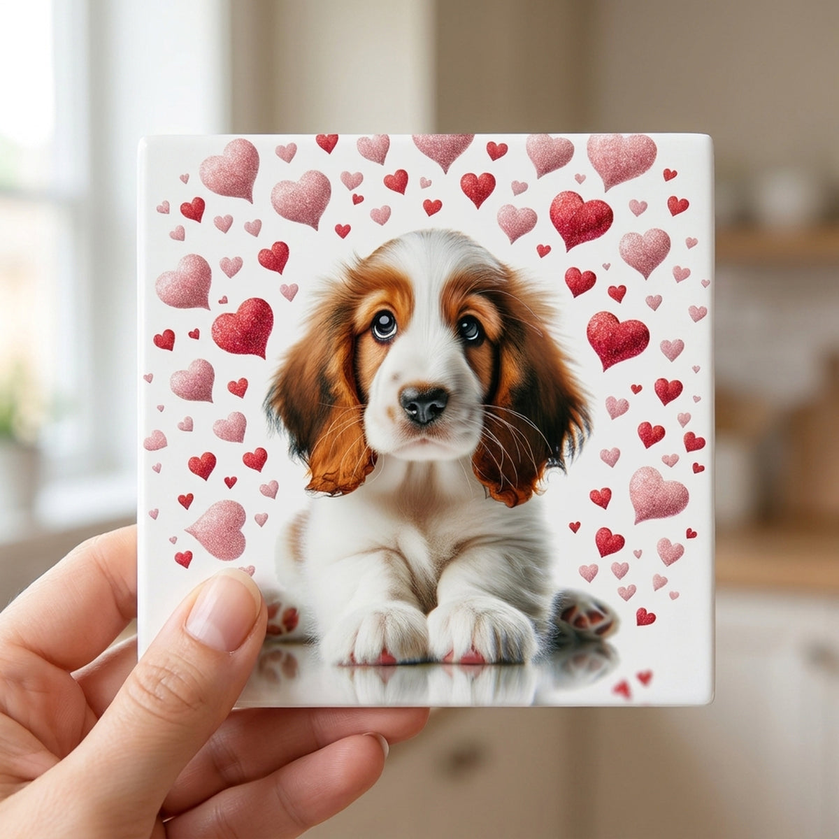 Cocker Spaniel ceramic coasters set of 4, in hand