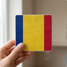 Romania Flag Pride ceramic coasters set of 4, in hand