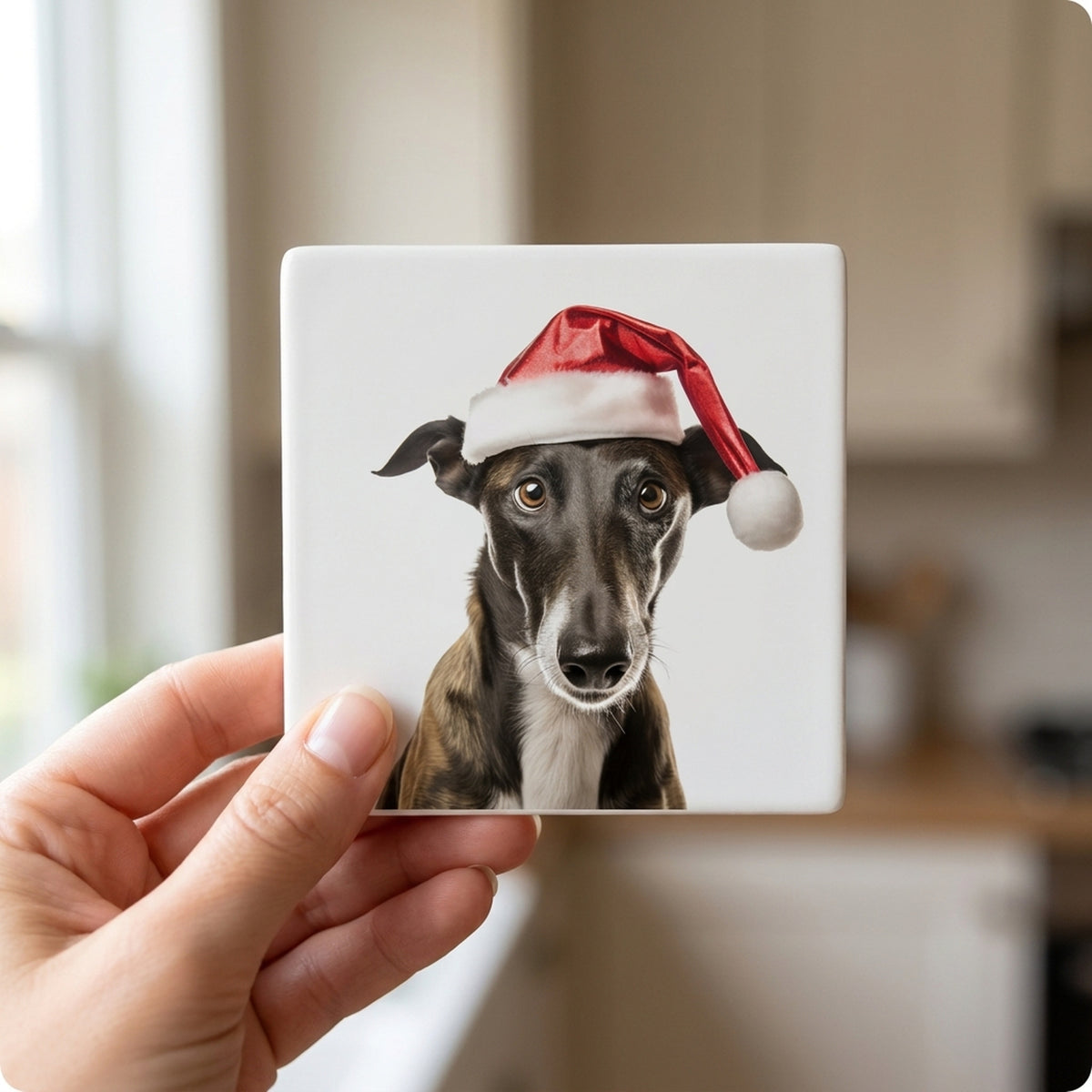 Greyhound ceramic coasters set of 4, in hand
