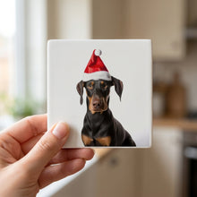 Doberman Pinscher ceramic coasters set of 4, in hand