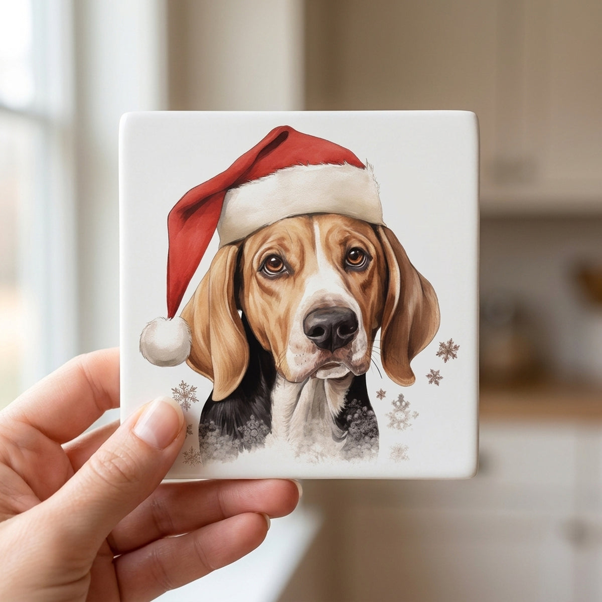 American Foxhound ceramic coasters set of 4, in hand