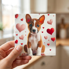 Basenji ceramic coasters set of 4, in hand