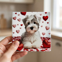 Miniature Schnauzer ceramic coasters set of 4, in hand