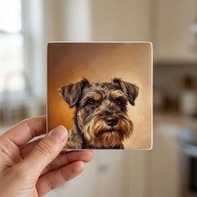 Schnauzer Portrait ceramic coasters set of 4, in hand