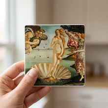 Birth Of Venus ceramic coasters set of 4, in hand