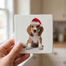 American Foxhound Puppy ceramic coasters set of 4, in hand