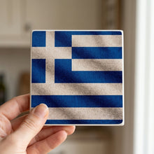 Greece Flag Pride ceramic coasters set of 4, in hand