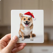 Norwegian Lundehund ceramic coasters set of 4, in hand