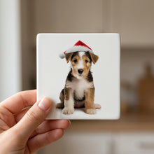 Wire Fox Terrier Puppy ceramic coasters set of 4, in hand