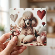 Poodle ceramic coasters set of 4, in hand