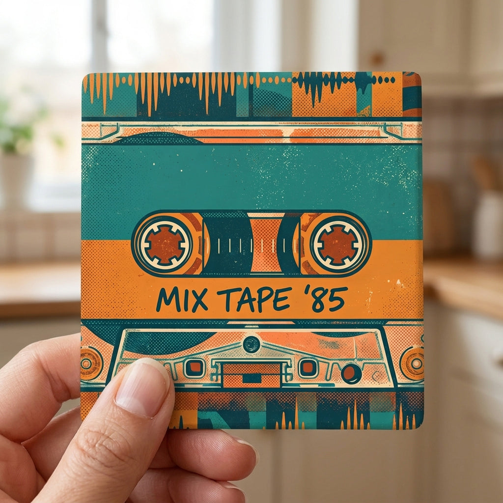 Cassette Tape ceramic coasters set of 4, in hand
