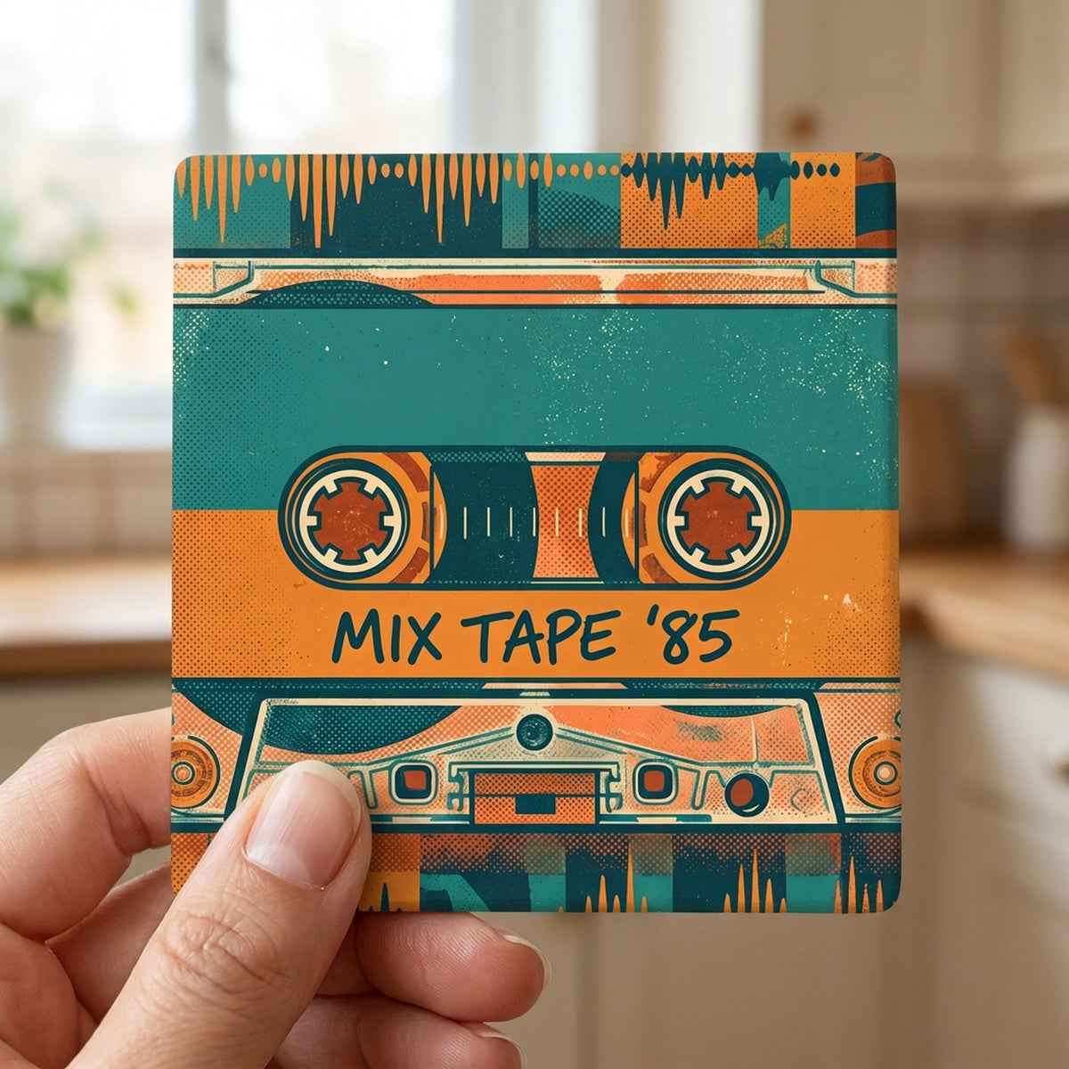 Cassette Tape ceramic coasters set of 4, in hand