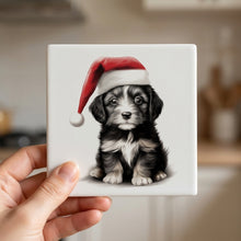 Belgian Laekenois Puppy Drawing ceramic coasters set of 4, in hand